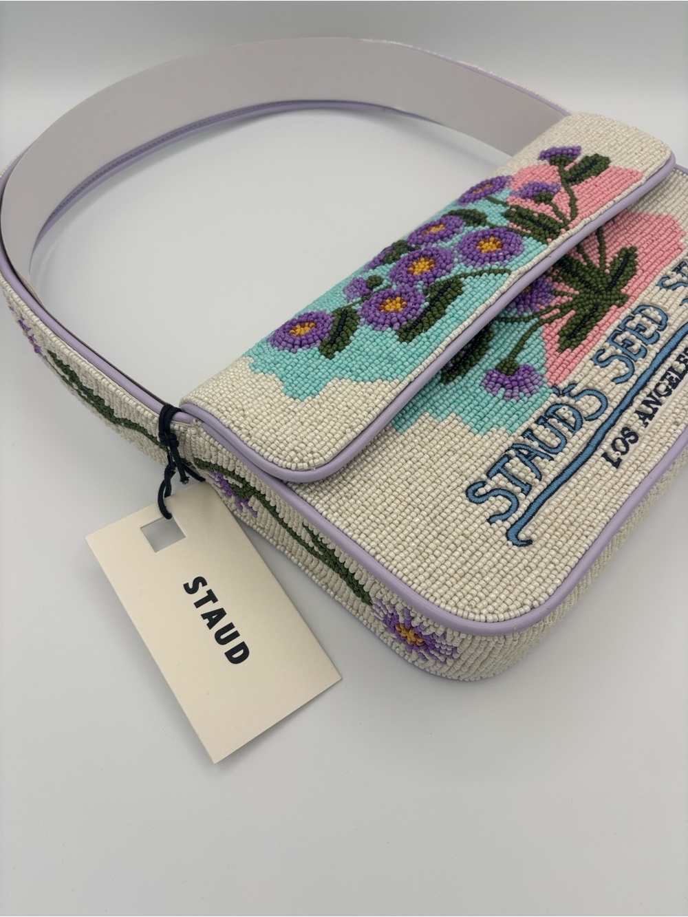 STAUD Tommy Beaded California Aster Shoulder Bag - Lavender, Blue, Pink & Green - Picture 9 of 14